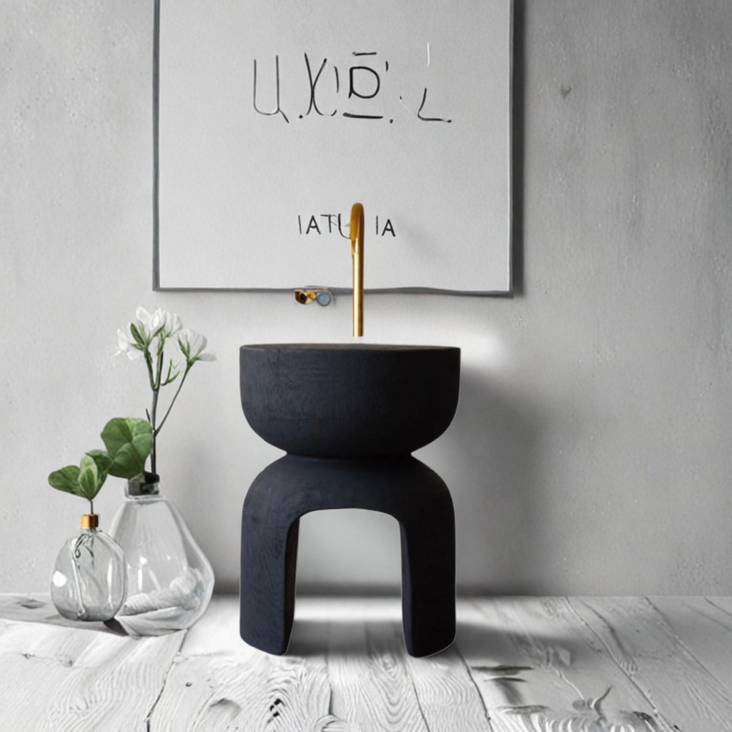 Solid Wood Side Table in Black