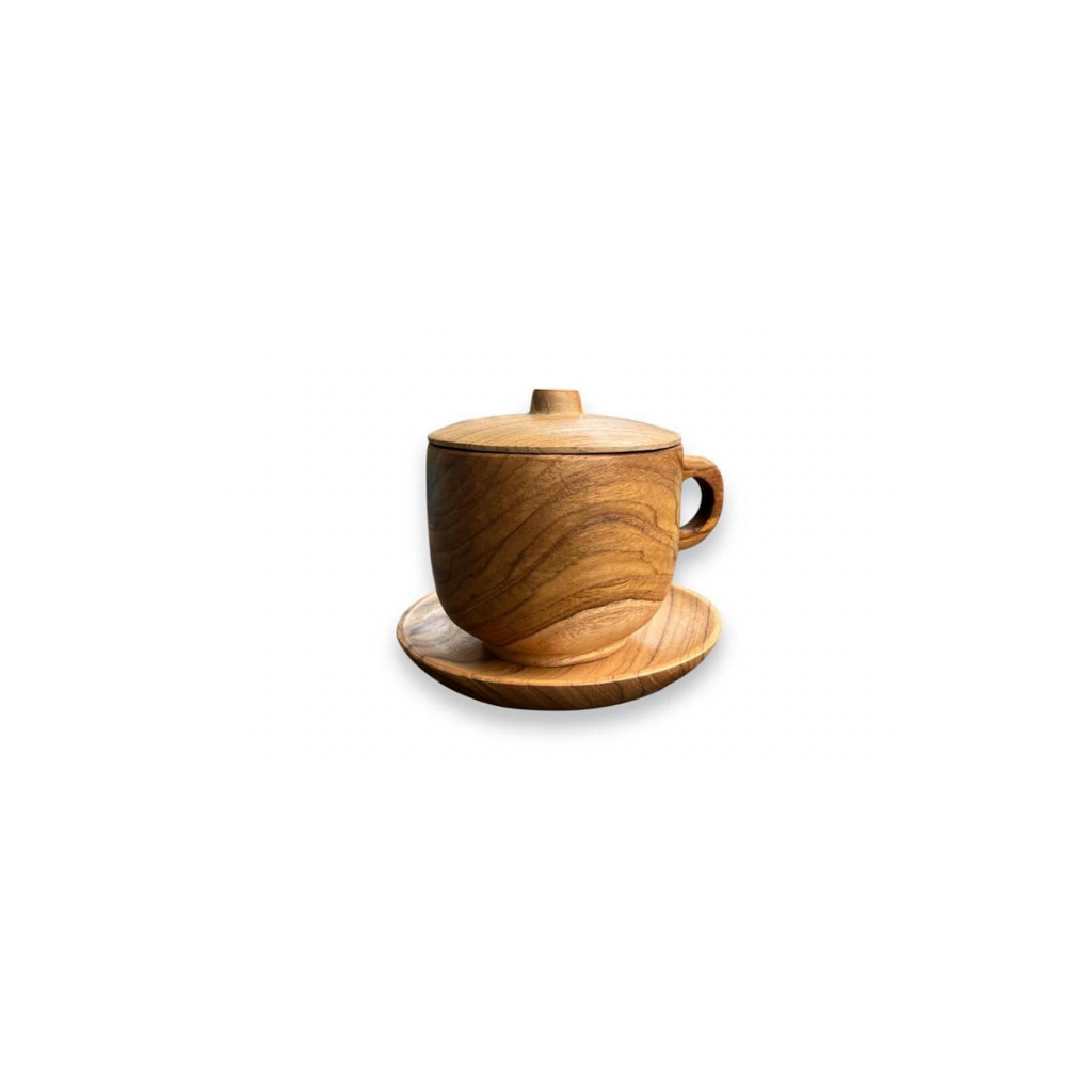 Solid Wood Cup with Lid and Base