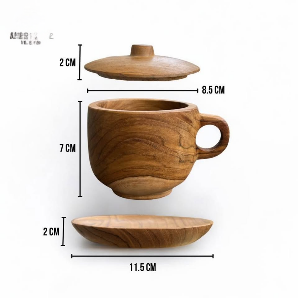 Solid Wood Cup with Lid and Base