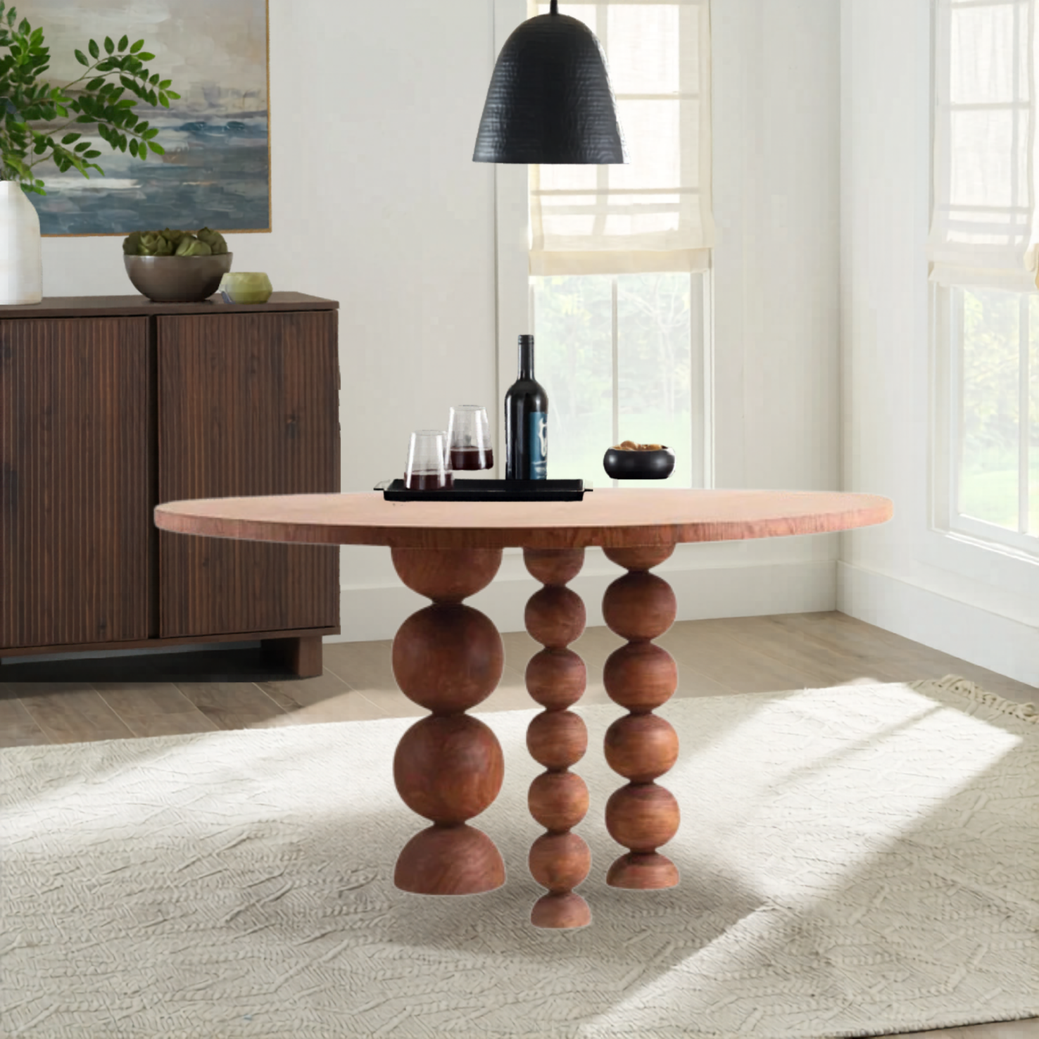 Solid Walnut color Teak Wood Dining Tablke