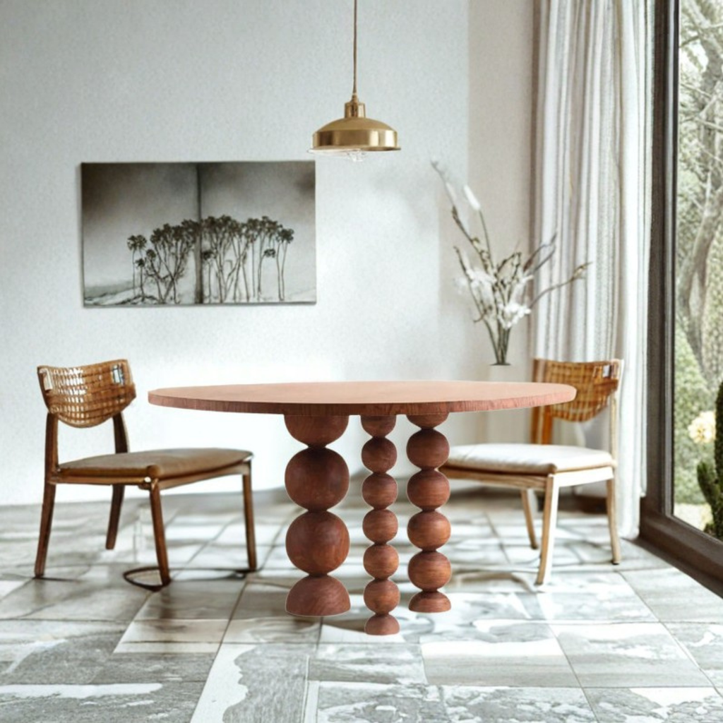 Solid Walnut color Teak Wood Dining Tablke