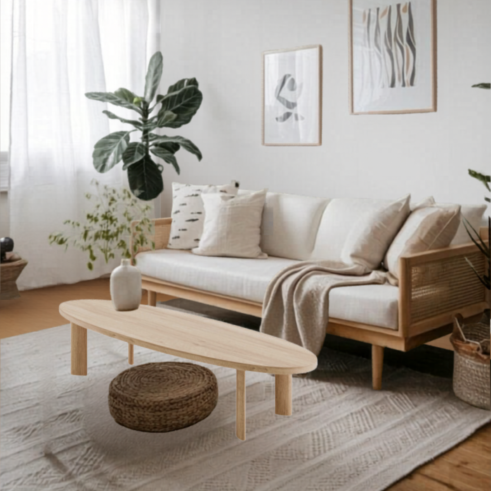 Solid Wood Oval Shape Coffee Table