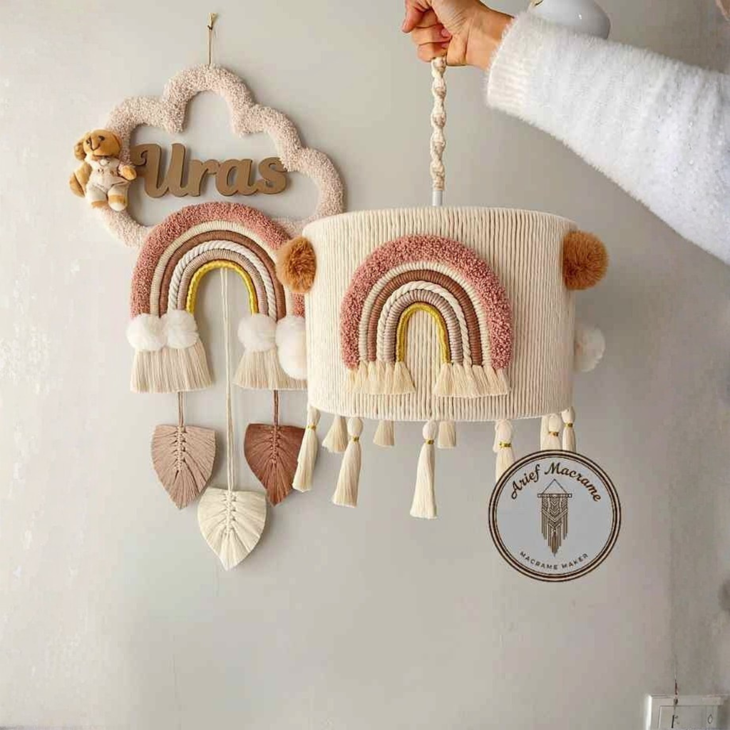 Macrame Lamp for baby and wall deco with name