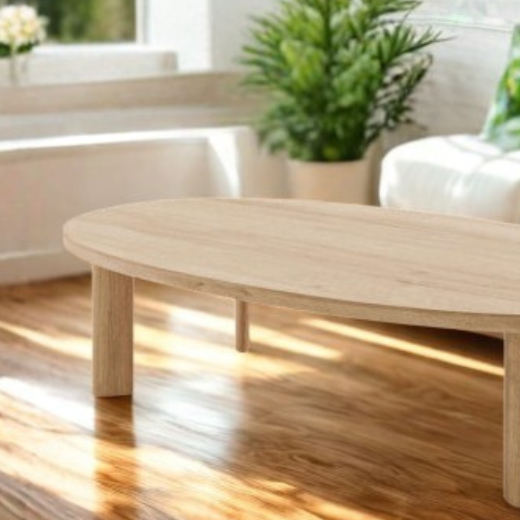 Solid Wood Oval Shape Coffee Table