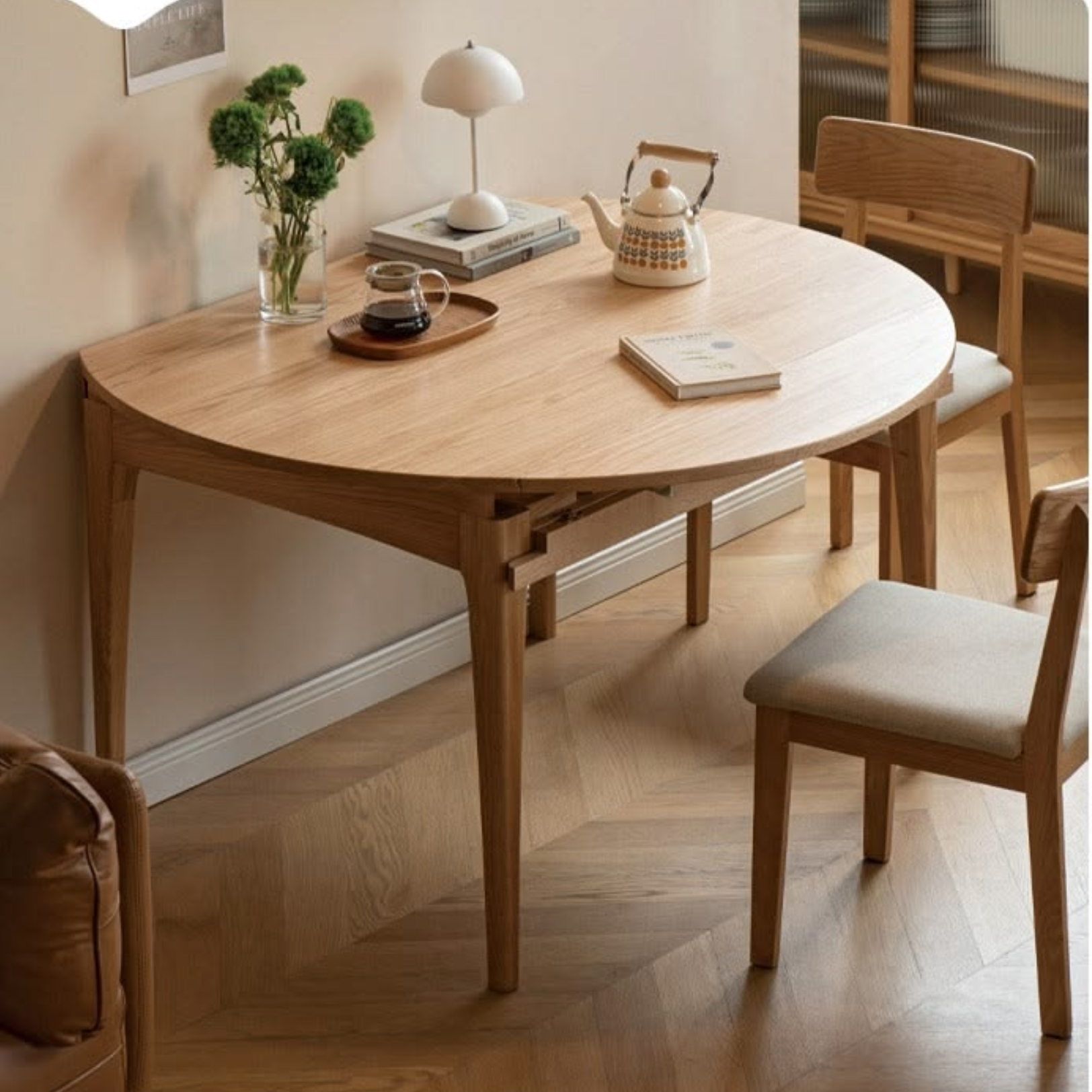 Round Solid Wood Dining Table (Fold 2 sides)