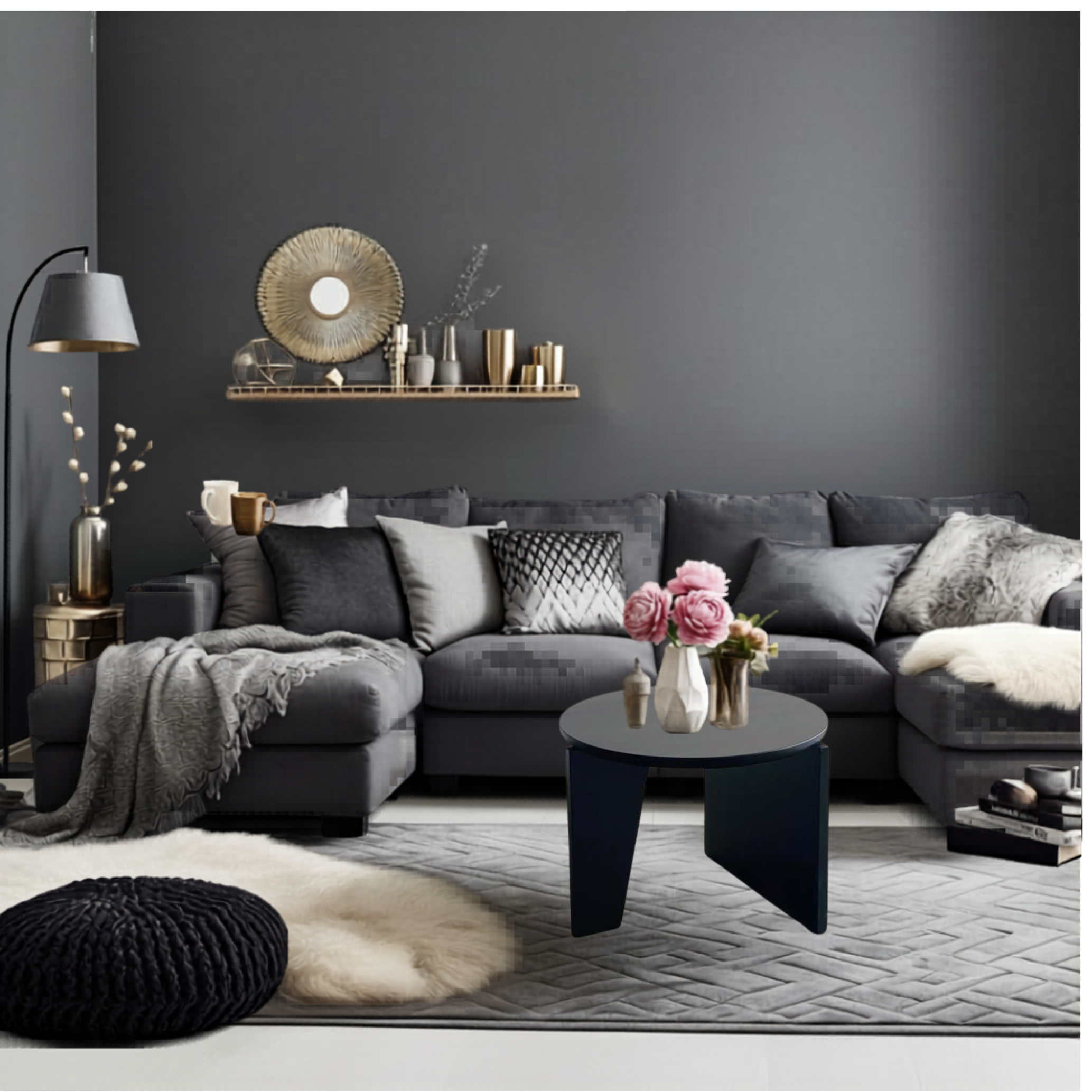 Black Round Solid Wood Coffee Table