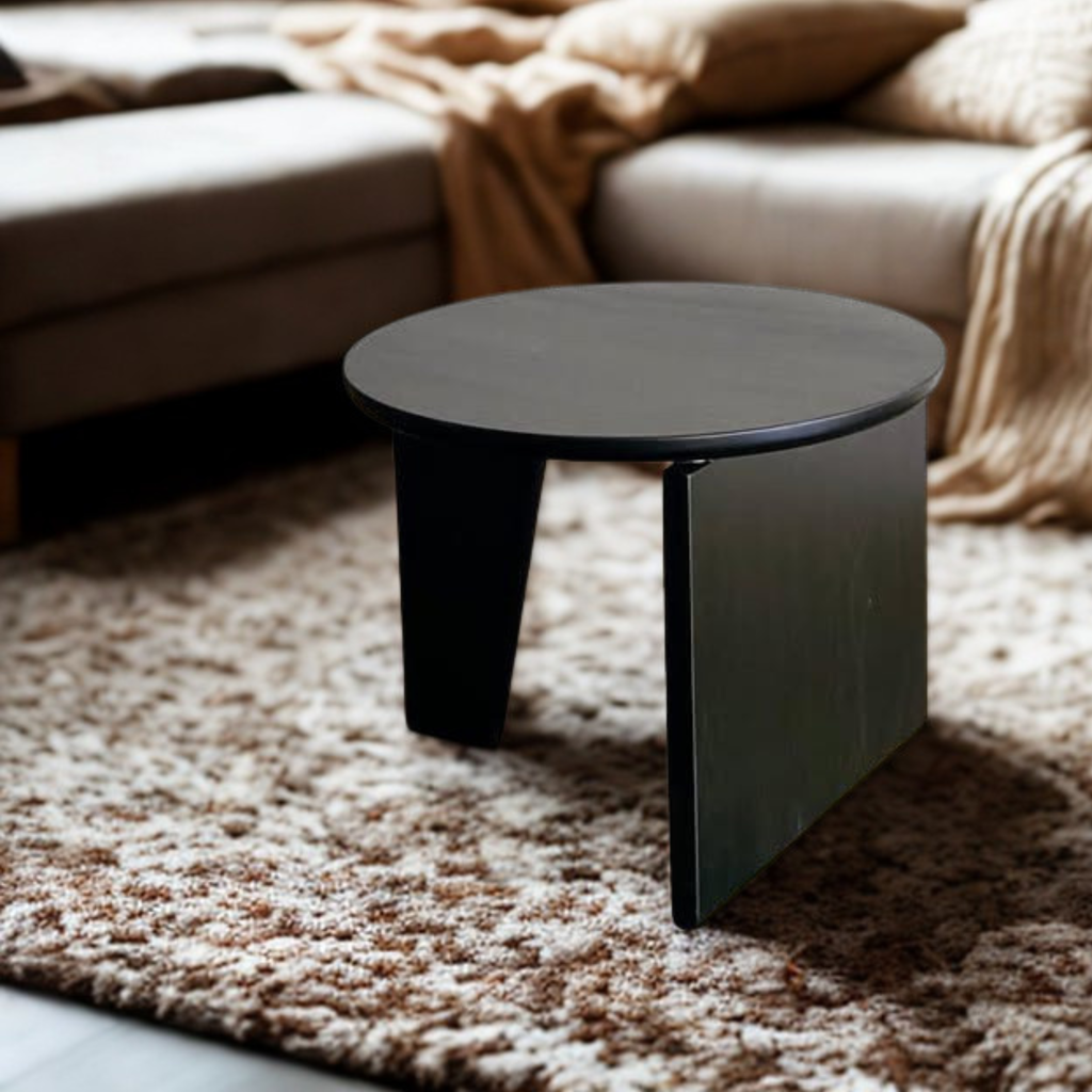 Black Round Solid Wood Coffee Table