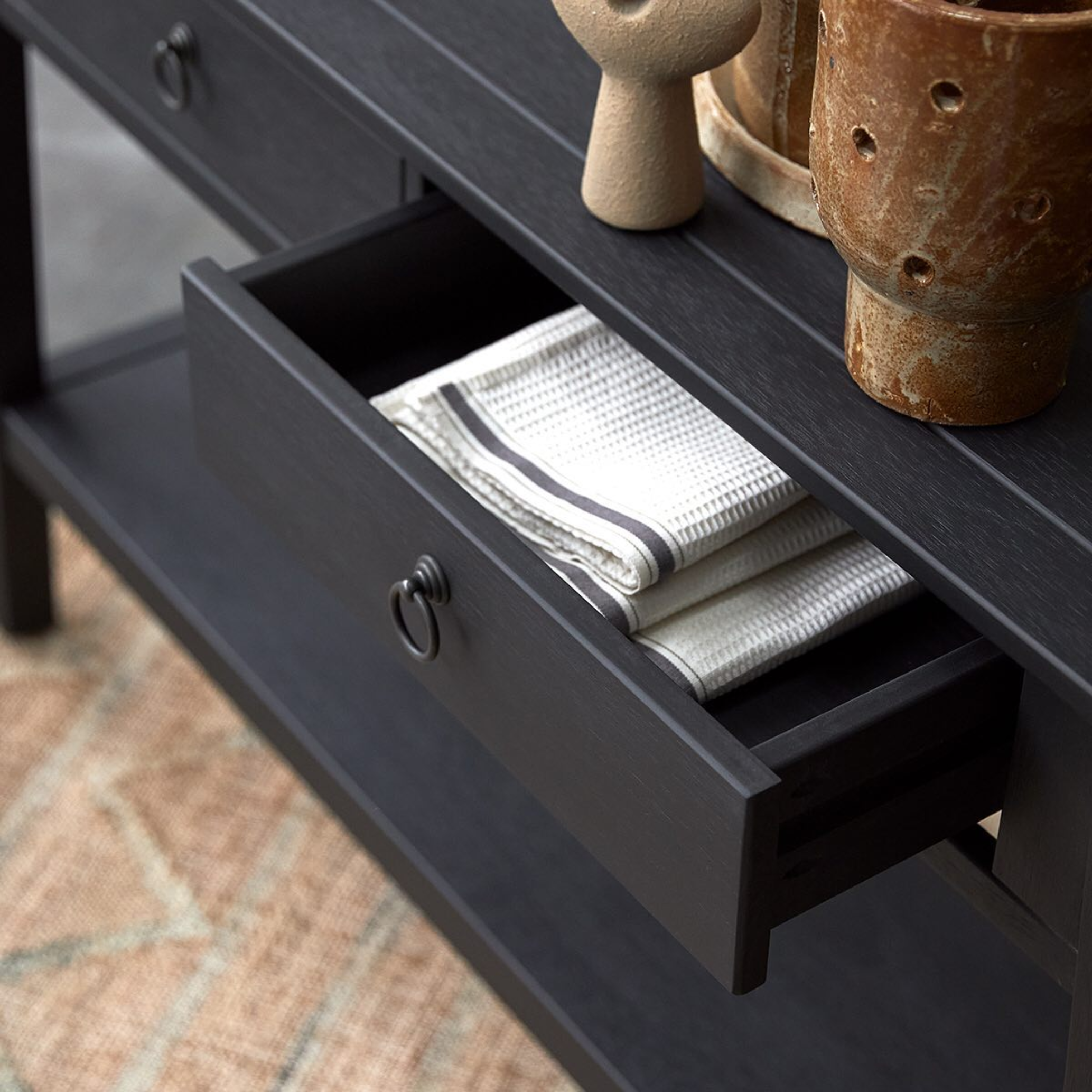 Solid Wood Black Color Living Room Side Cabinet